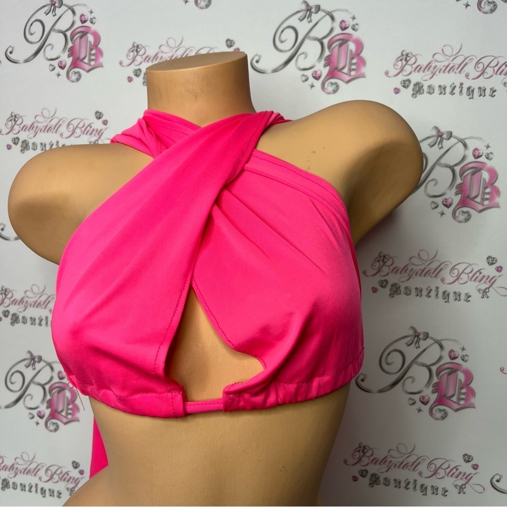 Multi-wear top neon pink adjustable halter crop ect so many ways to wear OS